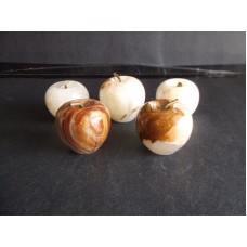 Set of 5 Polished Marble Onyx Apples Brass Stems White Green Brown NOS New #2   362390209834